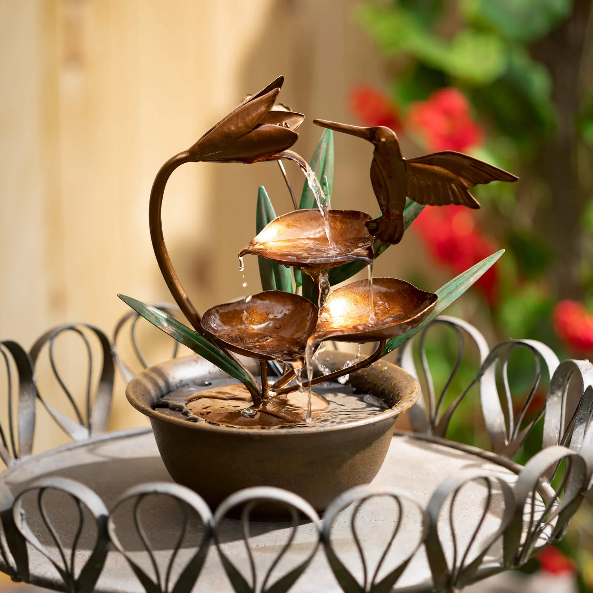 10.5"H Sullivans Copper Hummingbird Fountain, Multicolored