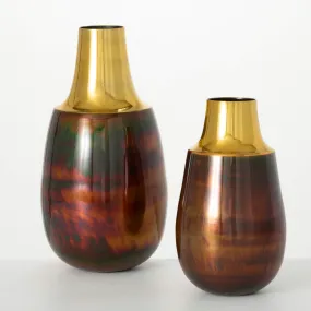 Set of 2 Elegant 11 and 14.75 Copper and Bronze Vases by Sullivans