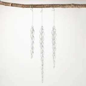 Set of 3 Clear Twisted Glass Icicle Ornaments - Sullivans 12, 9, and 7 High for Christmas Decor