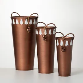 13.5"H, 16.5"H and 19.5"H Sullivans Tall Christmas Tree Bucket - Set of 3, Brown