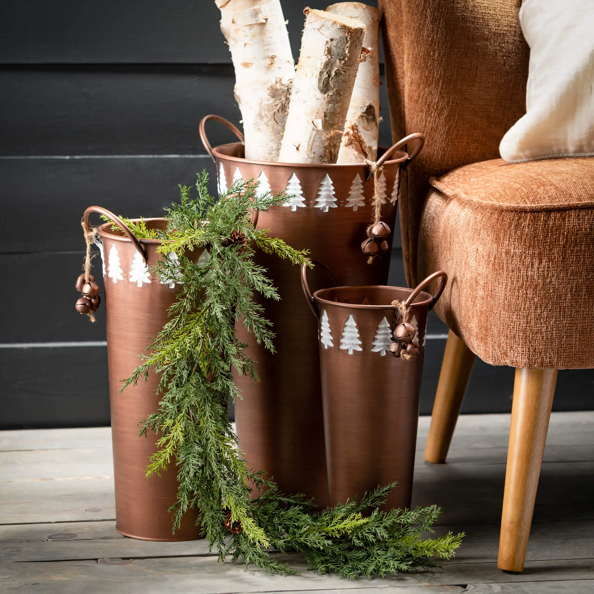 13.5"H, 16.5"H and 19.5"H Sullivans Tall Christmas Tree Bucket - Set of 3, Brown