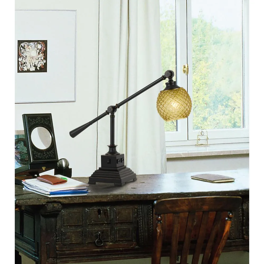 21" Height Metal Desk Lamp With Usb In Dark Bronze Finish By Cal Lighting