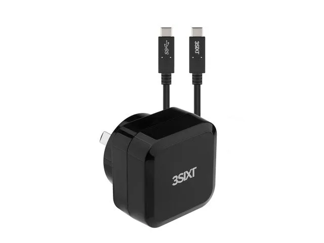 3sixT Wall Charger AU 30W USB-C PD   USB-C/C Cable - Black