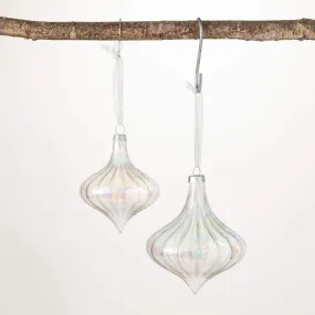 5"H and 4.25"H Sullivans Pearlescent Drop Ornament - Set of 2, Clear Christmas Ornaments