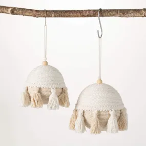 5"H and 4"H Sullivans Boho Cream Tassel Ornament - Set of 2, White Christmas Ornaments