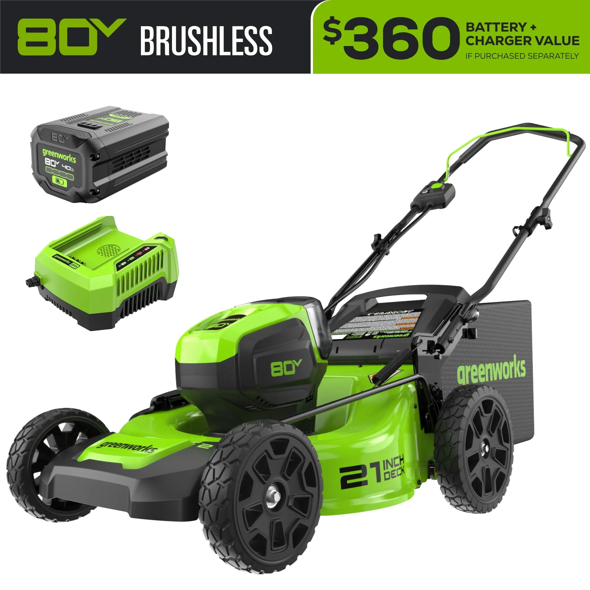 80V 21" Brushless Push Lawn Mower w/ 4.0Ah Battery & Charger