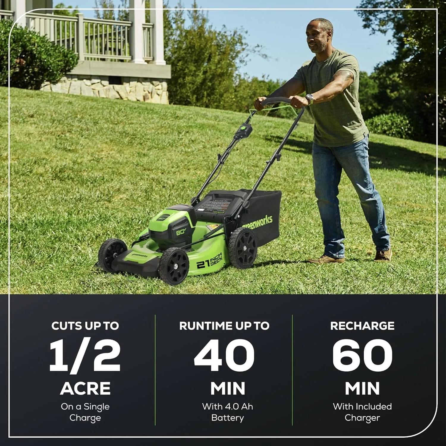 80V 21" Brushless Push Lawn Mower w/ 4.0Ah Battery & Charger