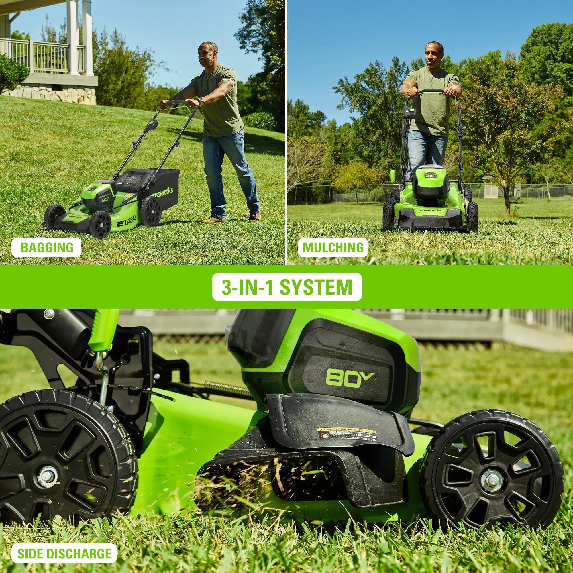 80V 21" Cordless Battery Push Mower 3pc Combo Kit w/ (2) 2.0Ah Batteries & Rapid Charger