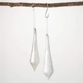 9.5"H and 8.5"H Sullivans Silver Textured Drop Ornaments - Set of 2, Silver Christmas Ornaments