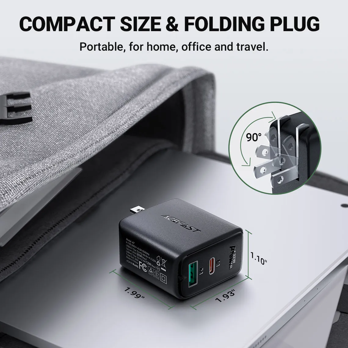 ACEFAST A7 PD 32W (USB-C USB-A) DUAL PORT CHARGER - BLACK