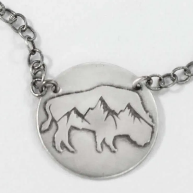 Alpine Buffalo on Disk Necklace