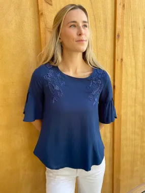 Angelina Navy Blouse