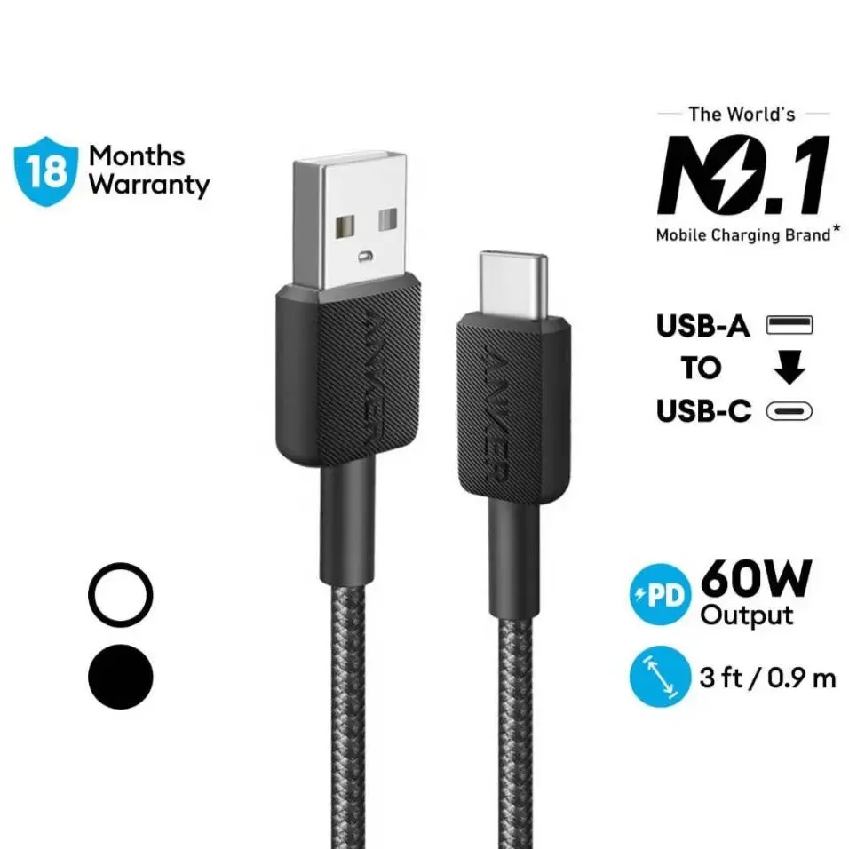 Anker 322 PowerLine USB A to USB C Fast Charging 3ft/0.9m Cable A81H5