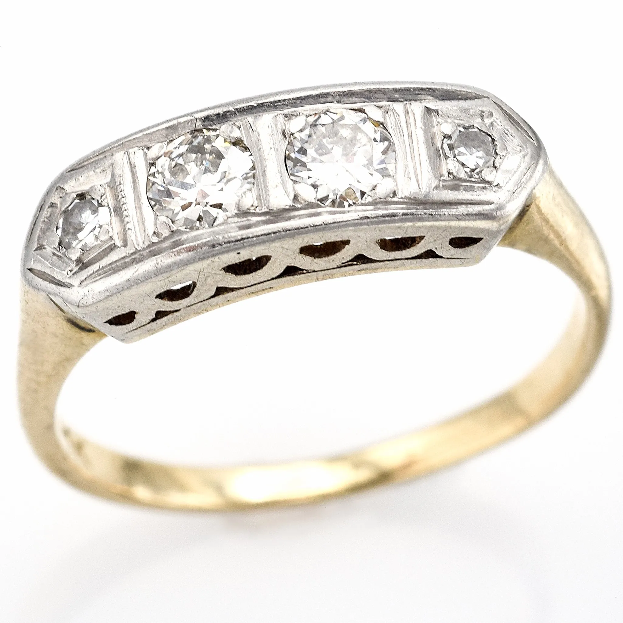 Antique 14K White & Yellow Gold Old Euro Diamond Band Ring