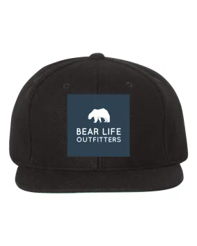 Bear Life Outfitters Logo  Black Flat Rim Wool Hat