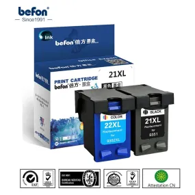 befon 21 22 XL Compatible Ink Cartridge Replacement for HP 21 22 21XL 22XL HP21 Deskjet F2180 F2280 F4180 F2200 F380 380 Printer