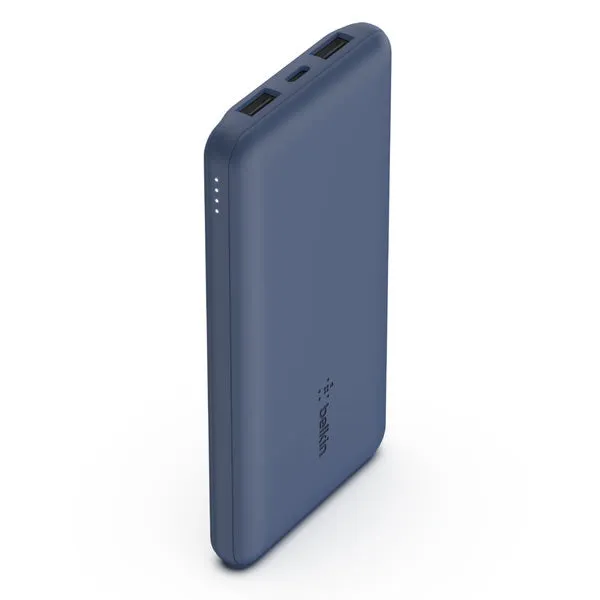 BELKIN BOOSTCHARGE 10 000 Mah Power Bank with USB-C 15W, Dual USB-A, 15cm USB-A to C Cable - Blue