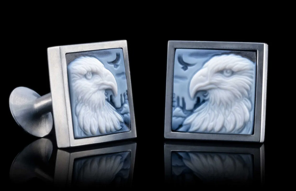 Blue Agate Carved Eagle Cufflinks