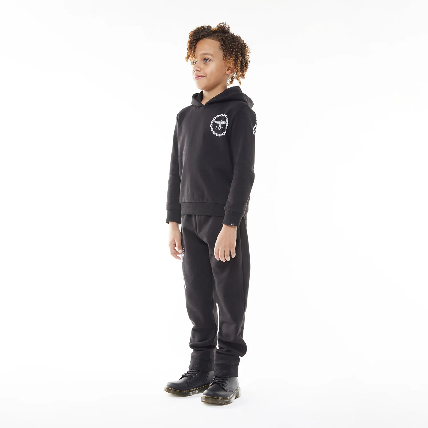 BOY EAGLE BACKPRINT KIDS HOODIE - BLACK