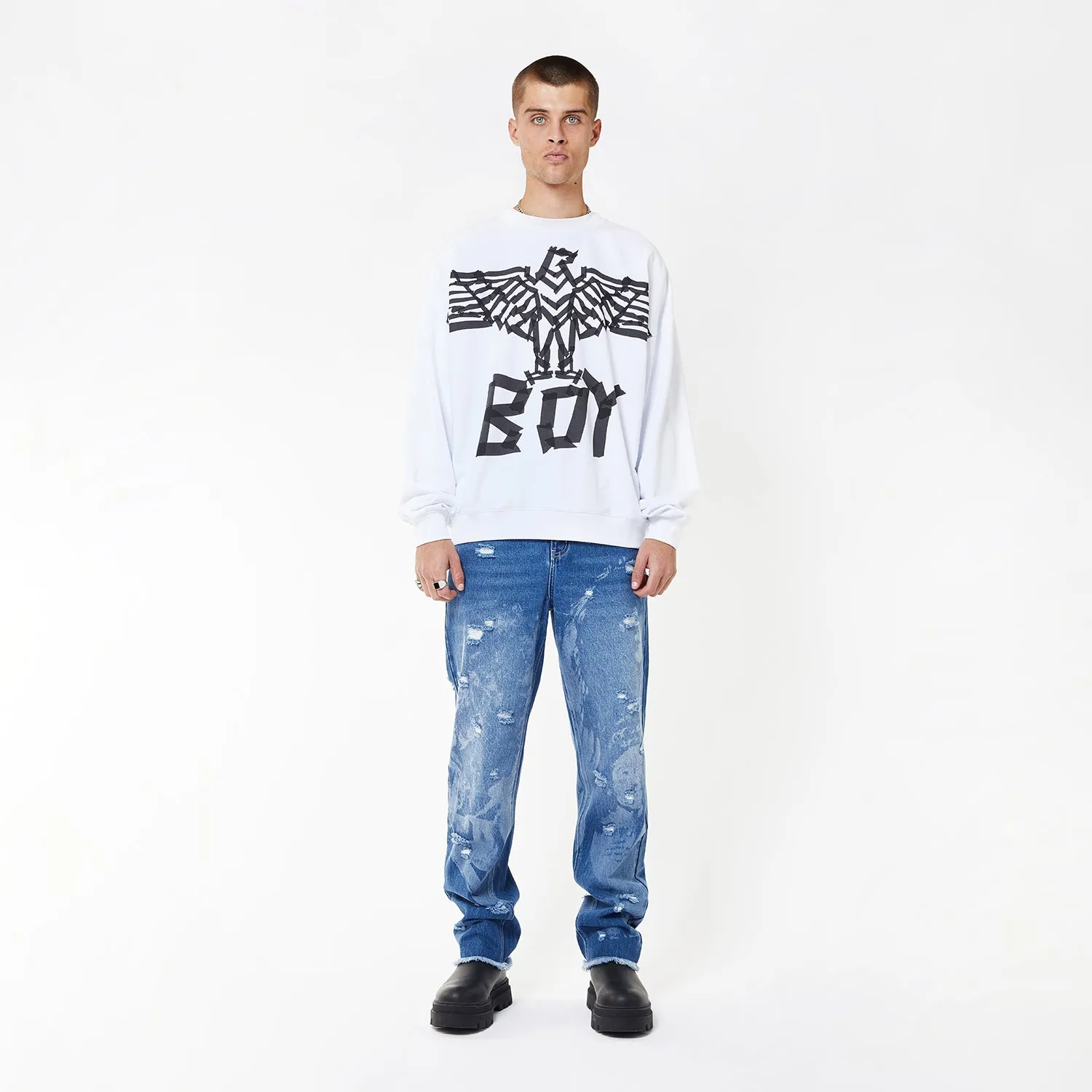 BOY TAPE EAGLE SWEATSHIRT - WHITE