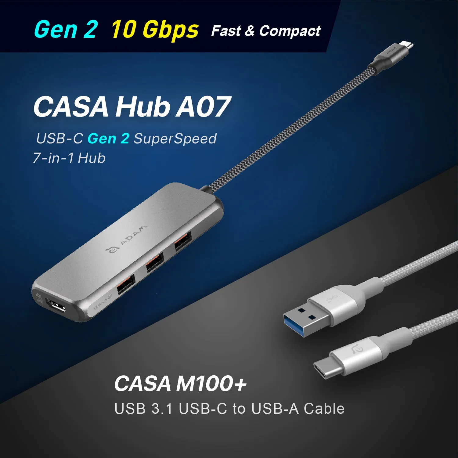 CASA Hub A07 USB-C Gen2 SuperSpeed 7-in-1 Hub   CASA M100  USB-C to USB-A Cable (1M)