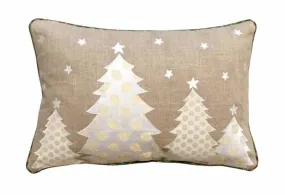 Christmas linen pillow cover, christmas trees, Indian brocade applique, embroidered pillow size 14"X 21"