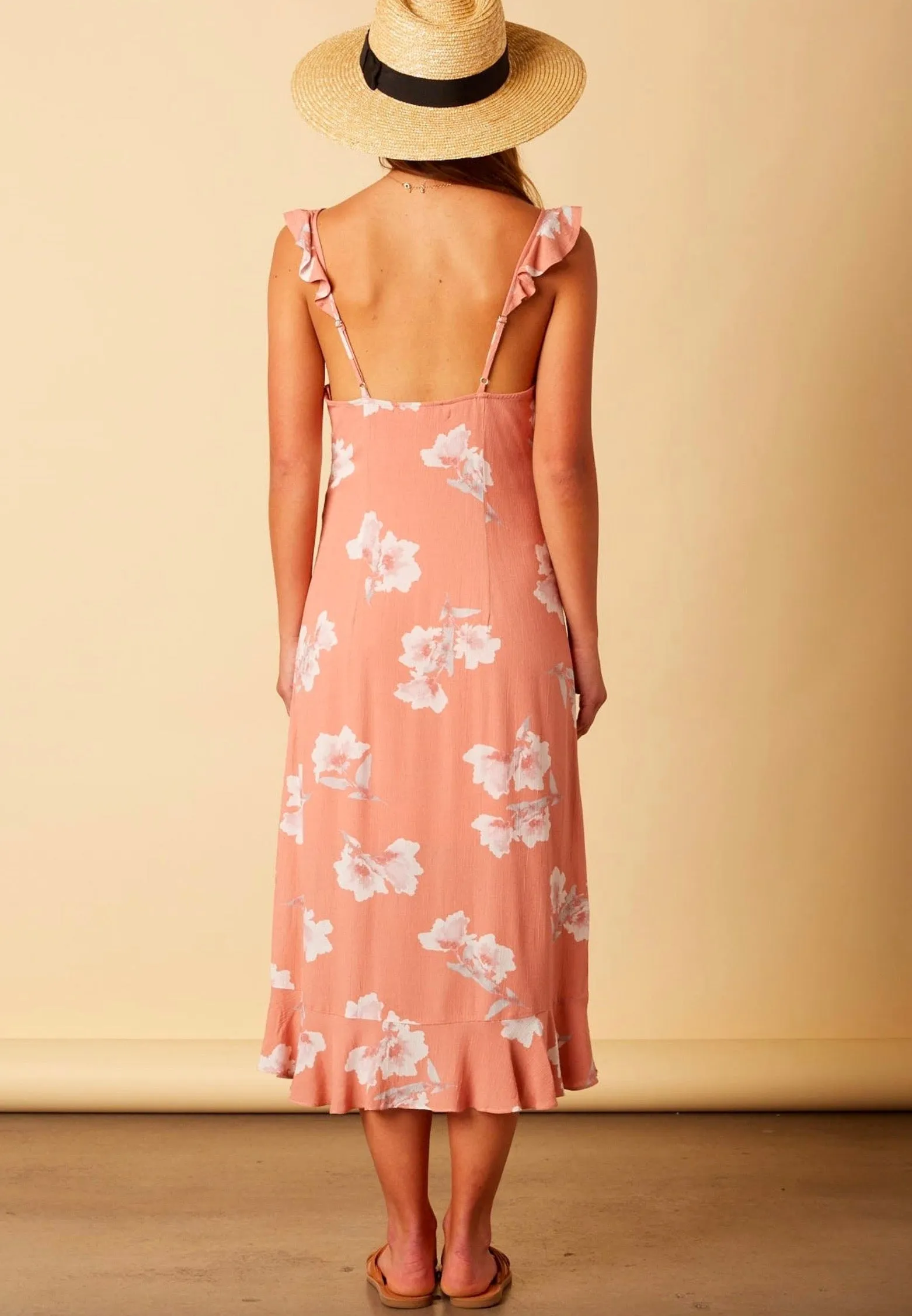 Cotton Candy LA - Forever Young Floral Midi Maxi Dress in Mauve/Peach