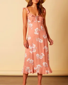 Cotton Candy LA - Forever Young Floral Midi Maxi Dress in Mauve/Peach