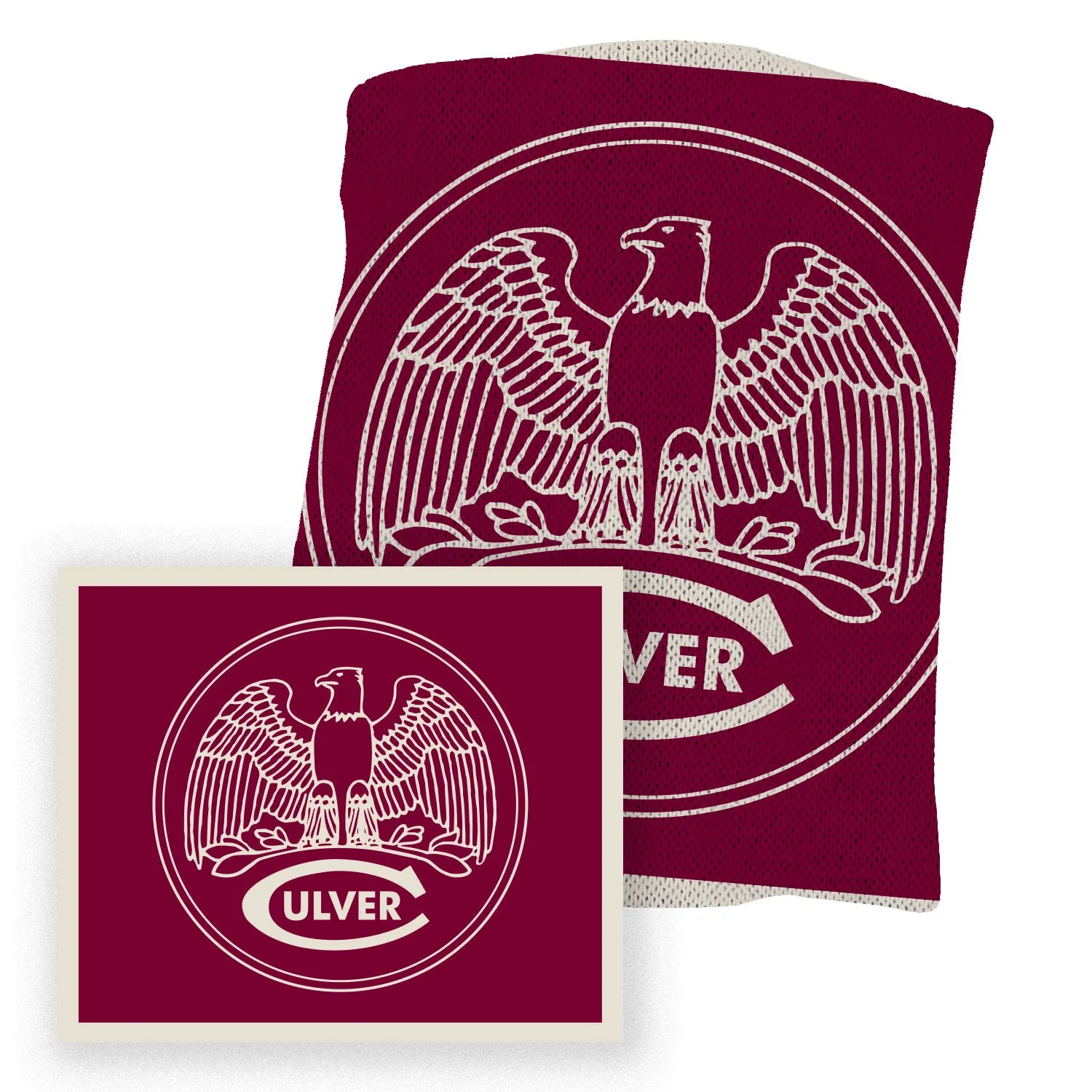 Culver Eagle Knit Blanket - Maroon & Vanilla Cream