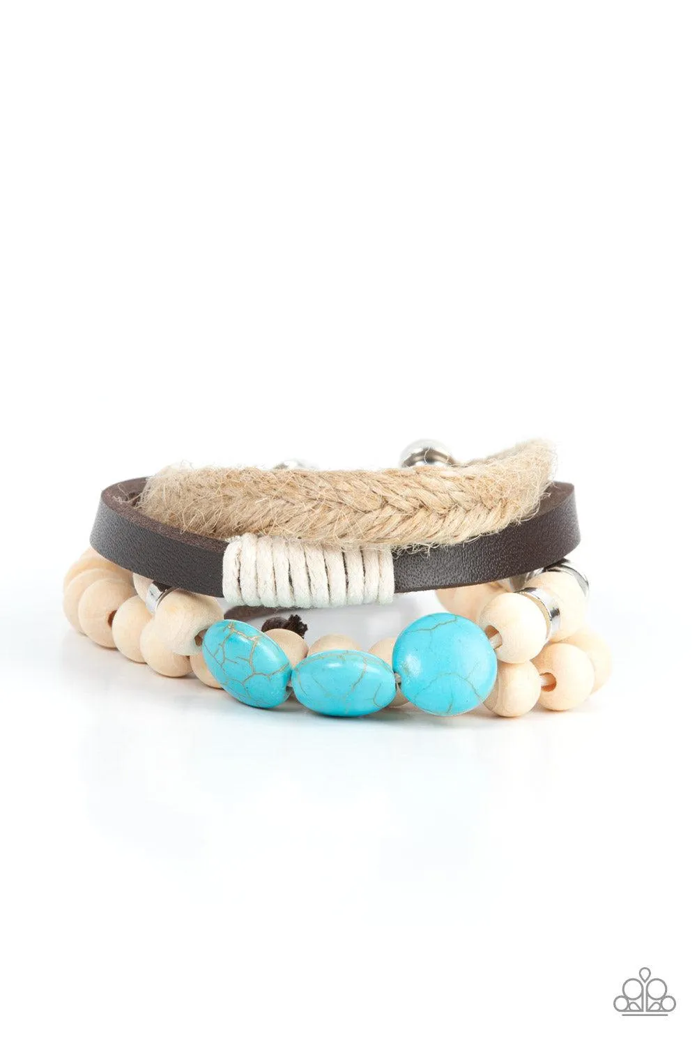 DRIFTER Away Turquoise Blue Stone & White Wood Urban Bracelet - Paparazzi Accessories