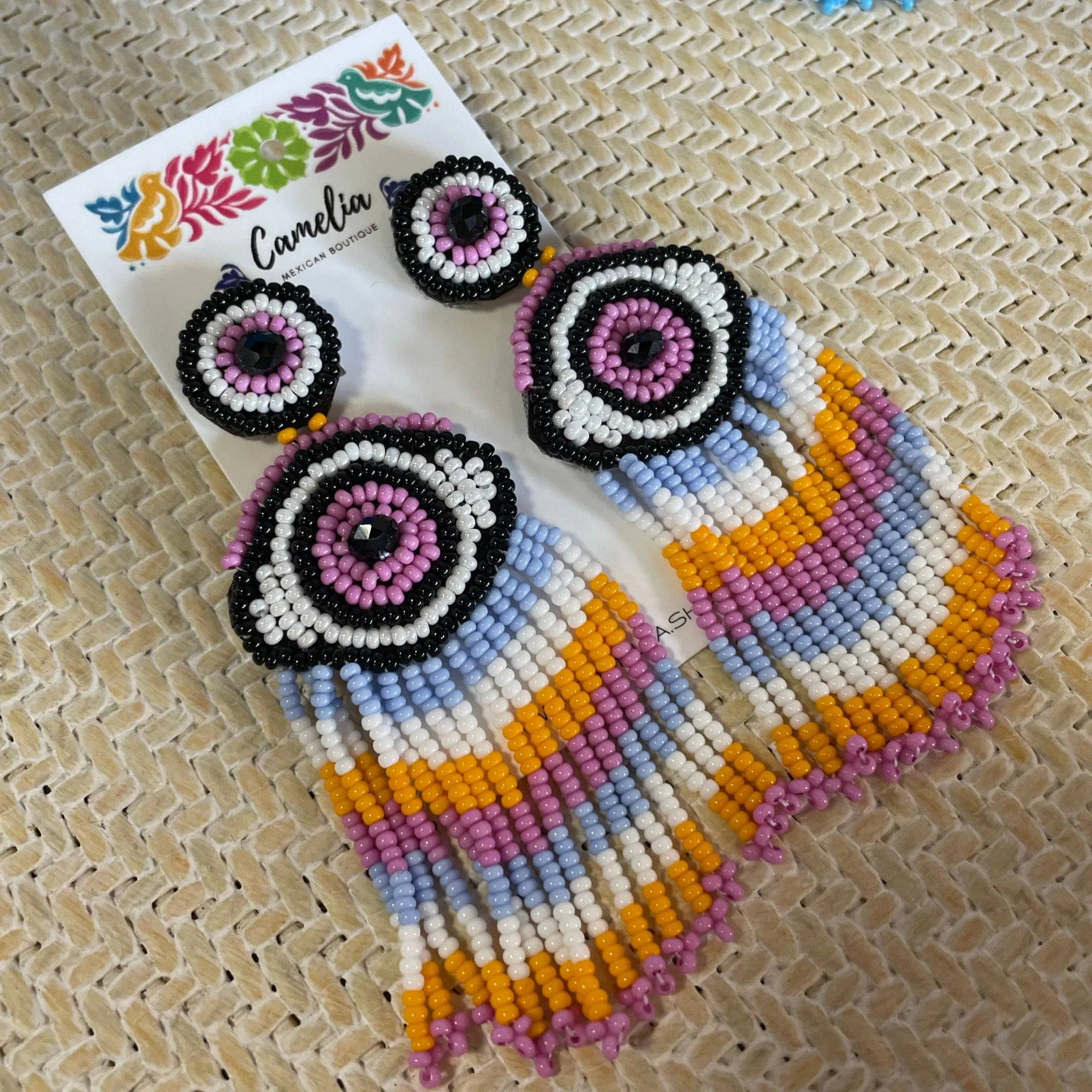 Evil Eye Huichol  Native American Earrings