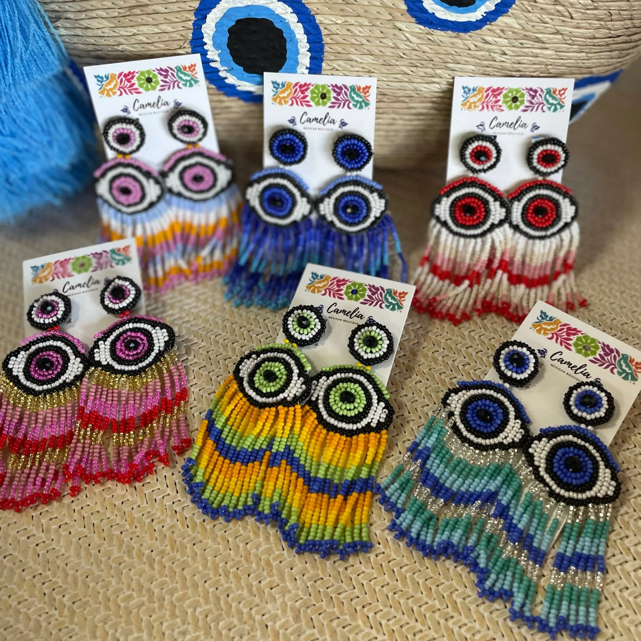 Evil Eye Huichol  Native American Earrings