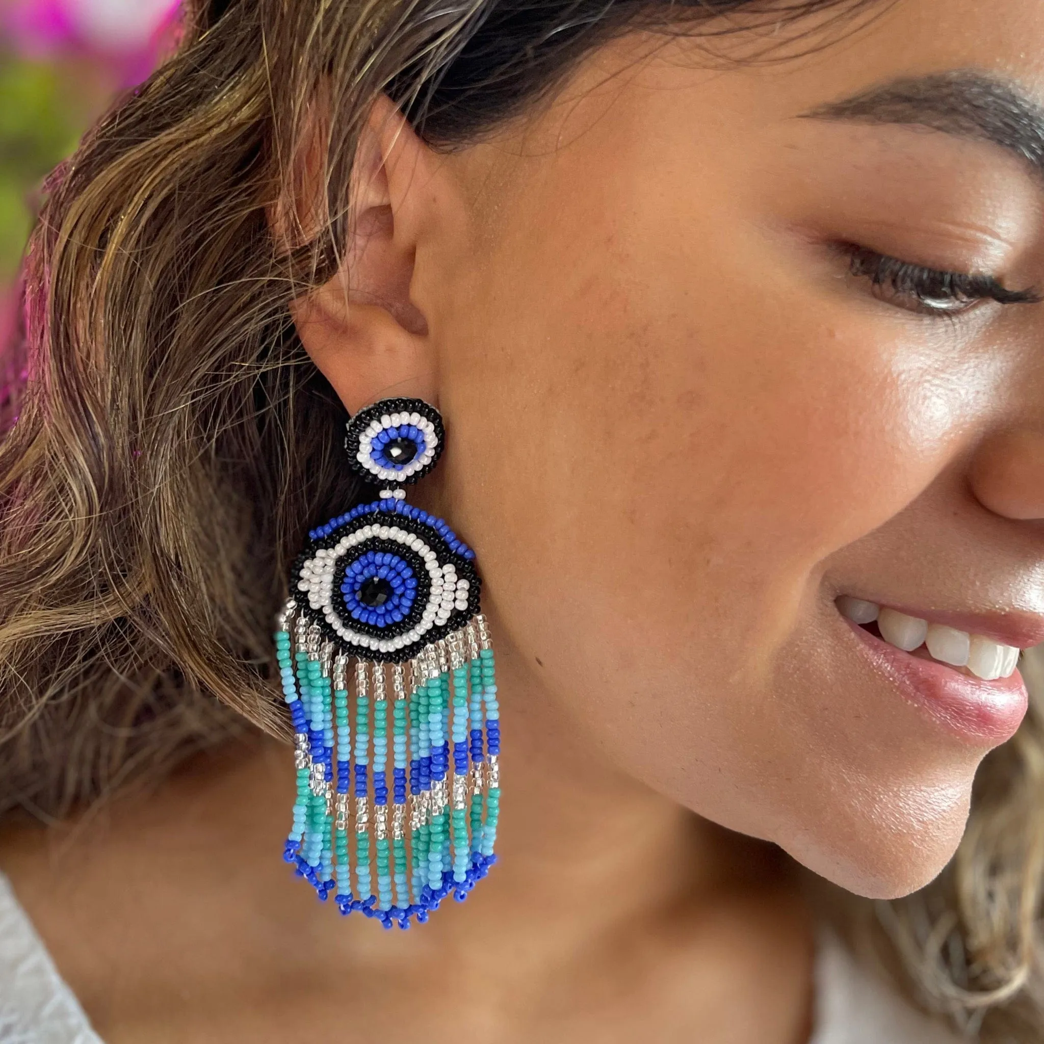 Evil Eye Huichol  Native American Earrings