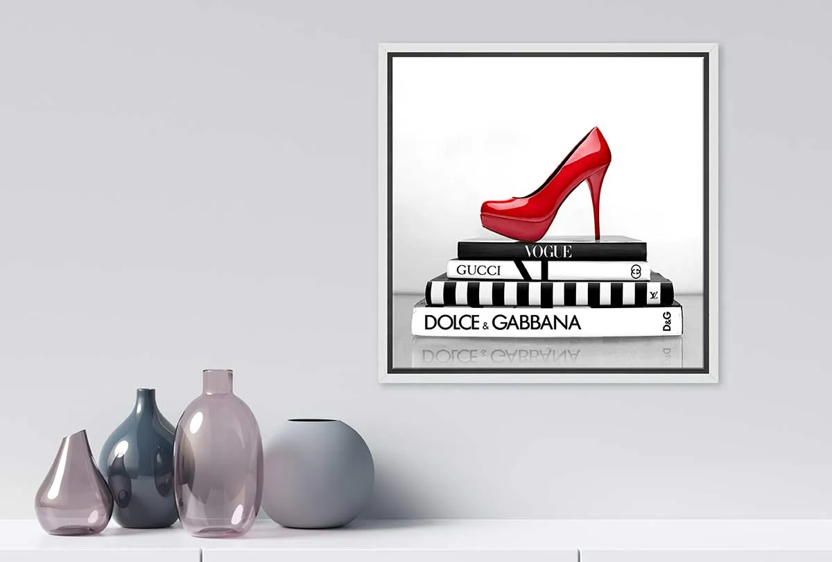 Fashion Books with Red Stiletto | Fashion Canvas Wall Art Print