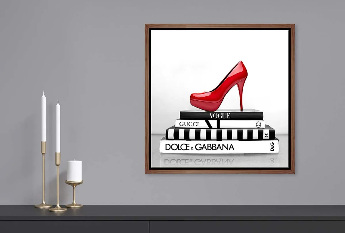 Fashion Books with Red Stiletto | Fashion Canvas Wall Art Print