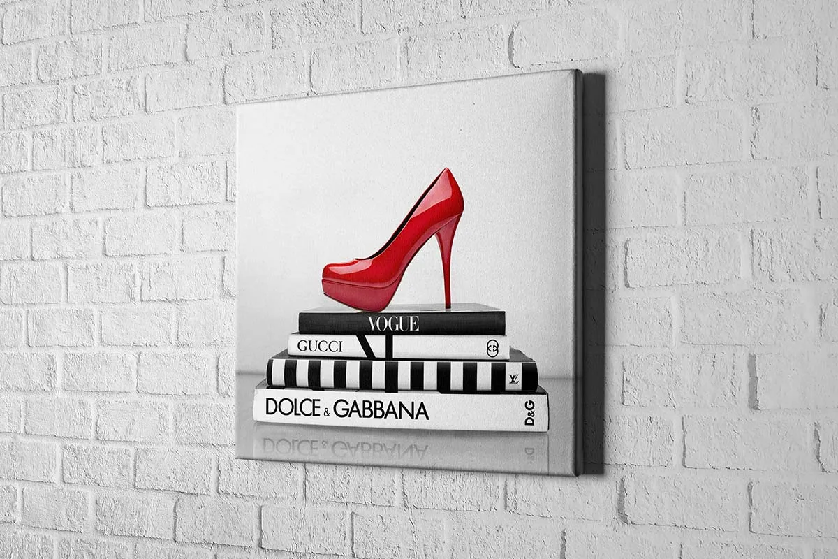 Fashion Books with Red Stiletto | Fashion Canvas Wall Art Print