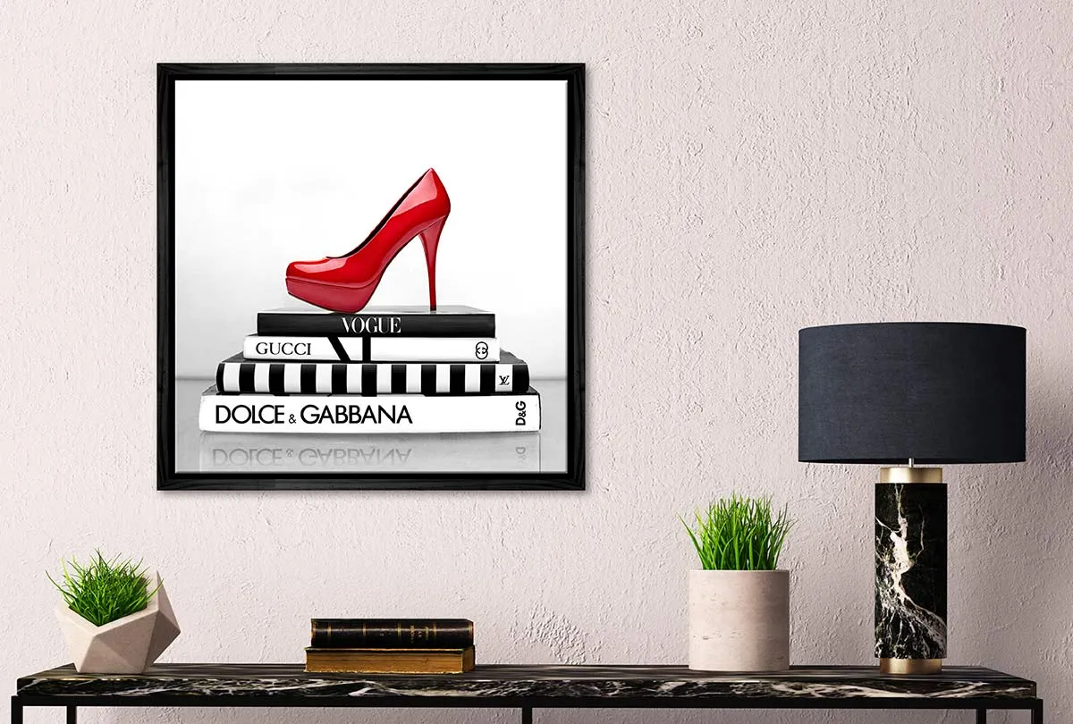 Fashion Books with Red Stiletto | Fashion Canvas Wall Art Print