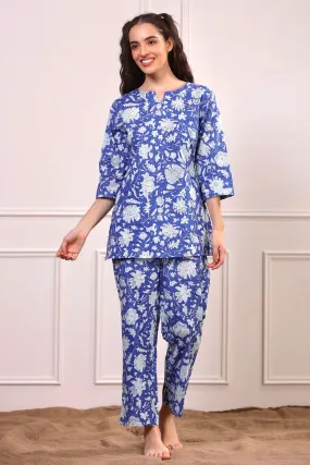 Floral Jaal On Blue Loungewear