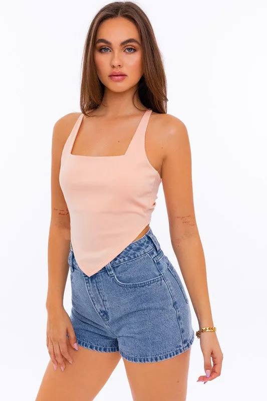 Forever Love Criss Cross Open Back Handkerchief Top