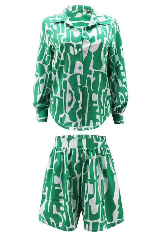 GlamRight- Green and White Fashion Short Set