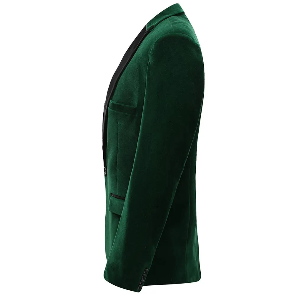 Green Velvet Fashion Blazer Pleuche Tuxedo Jacket