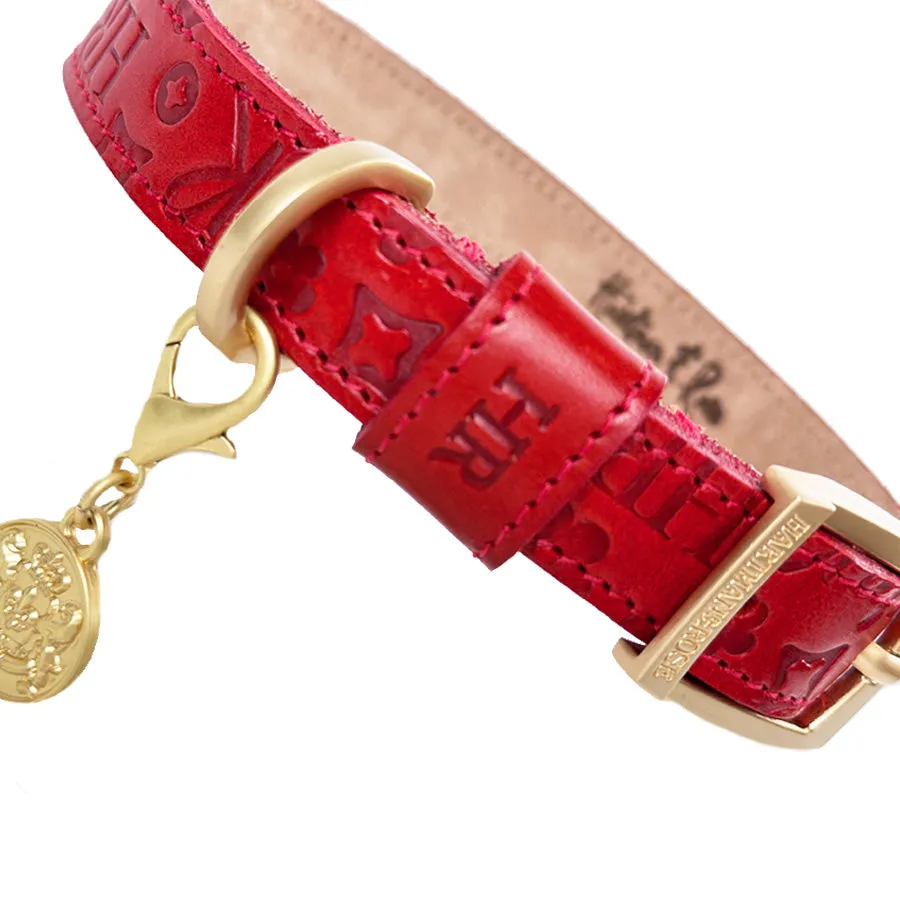 H&R Embossed Dog Collar in Tomato Red