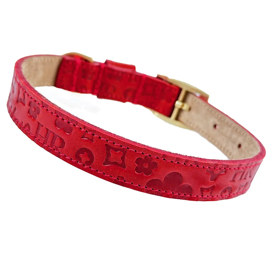 H&R Embossed Dog Collar in Tomato Red