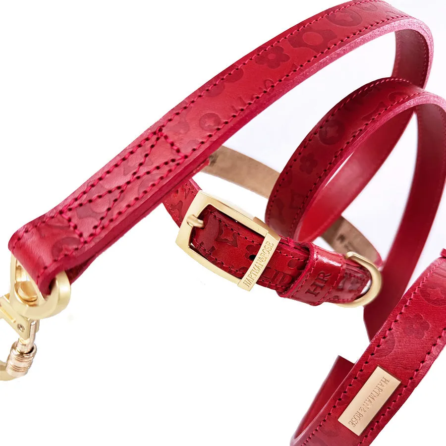 H&R Embossed Dog Collar in Tomato Red