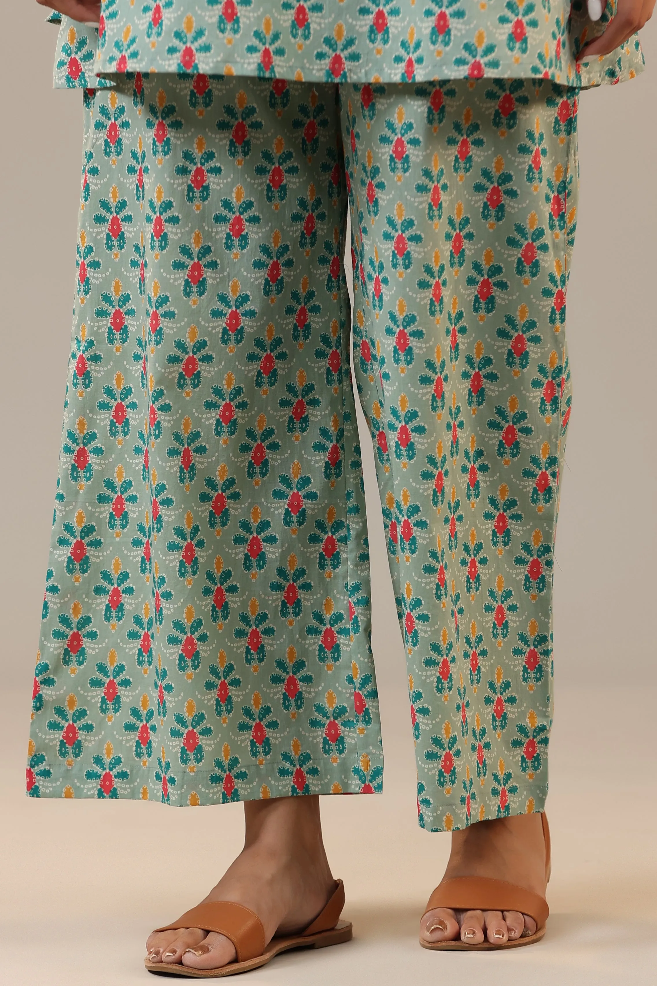 Ikat Checkered Florals on Cotton Collared Loungewear Set