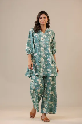 Jasmine on light Blue Cotton Collared Loungewear Set