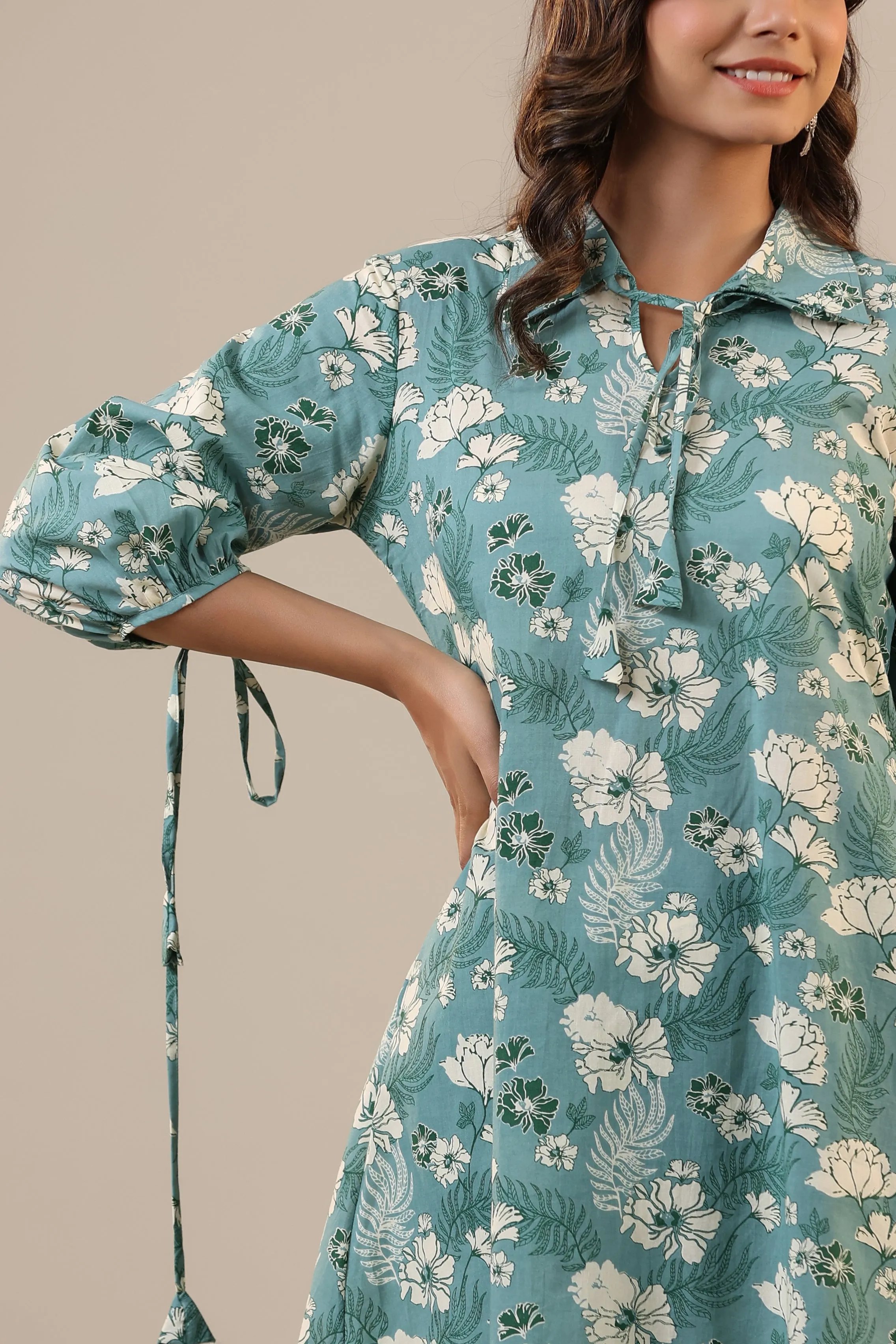 Jasmine on light Blue Cotton Collared Loungewear Set