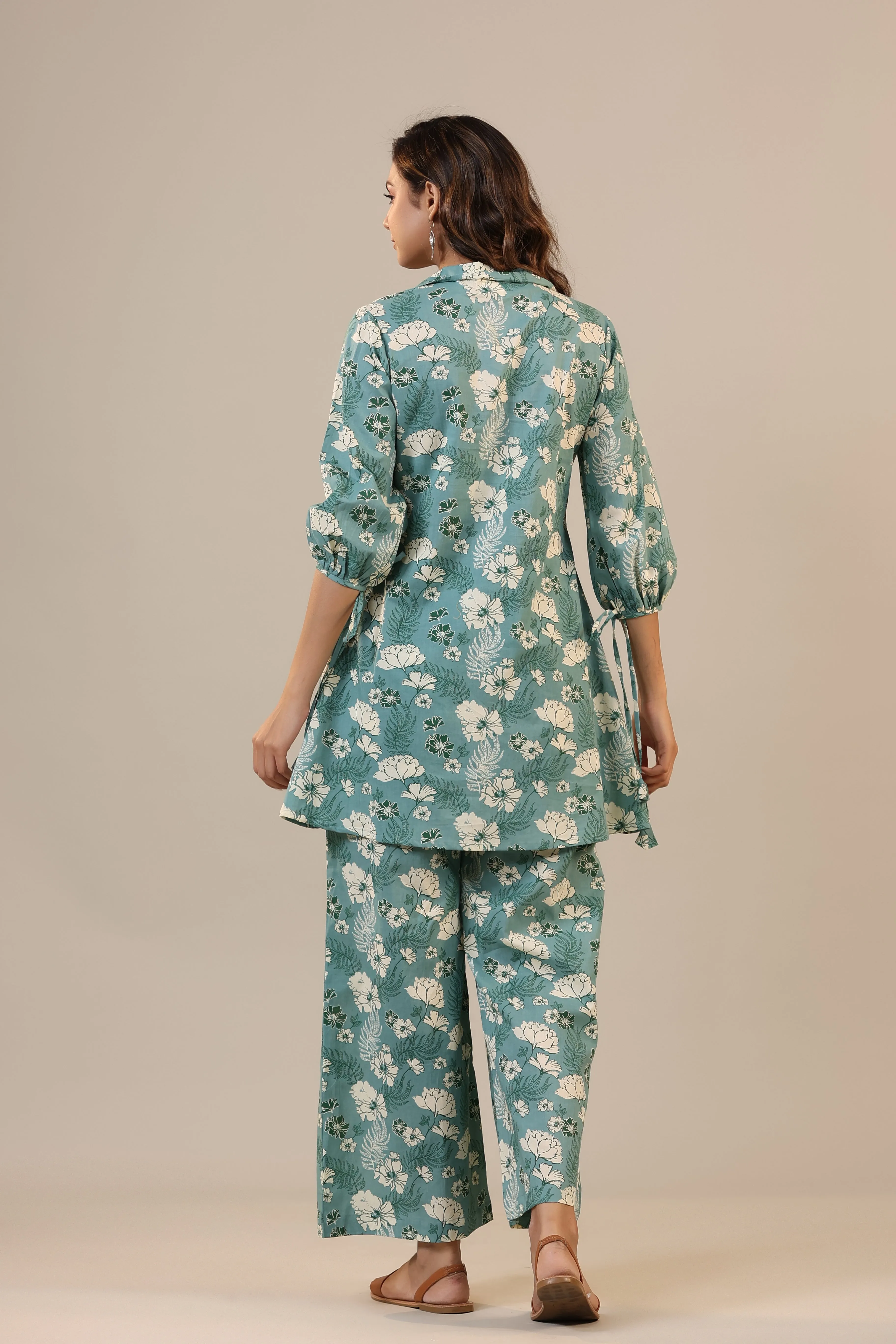 Jasmine on light Blue Cotton Collared Loungewear Set