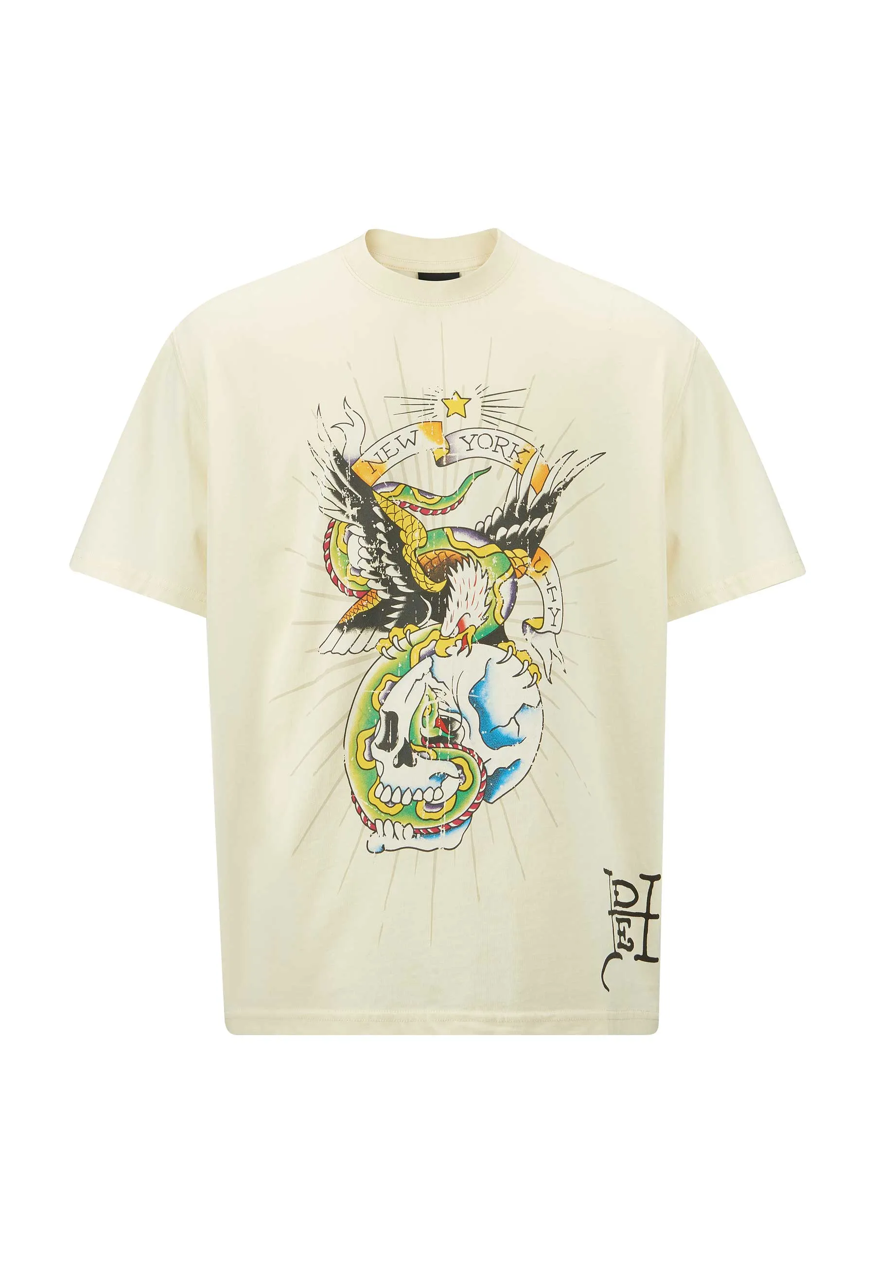 Mens Eagle & Snake Battle Tshirt - Beige