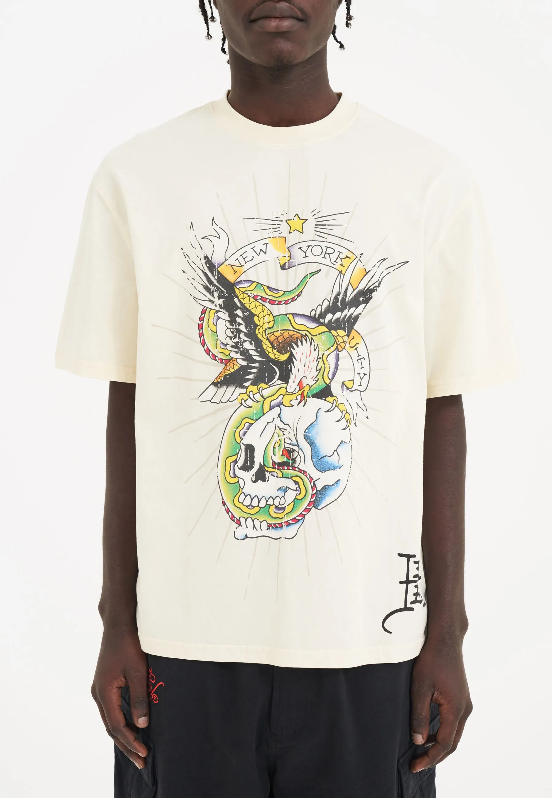 Mens Eagle & Snake Battle Tshirt - Beige